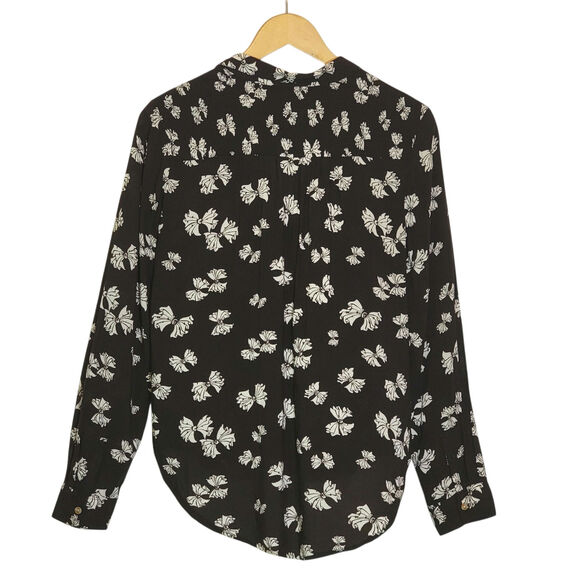Anthropologie Maeve Black White Bow Print Shirt Long Sleeve Feminine Blouse 4 - Picture 8 of 16